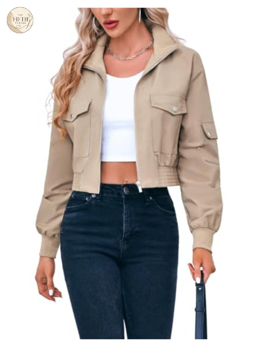 Cropped Bomber Jacket Lightweight Zip Up Short Coat Casual